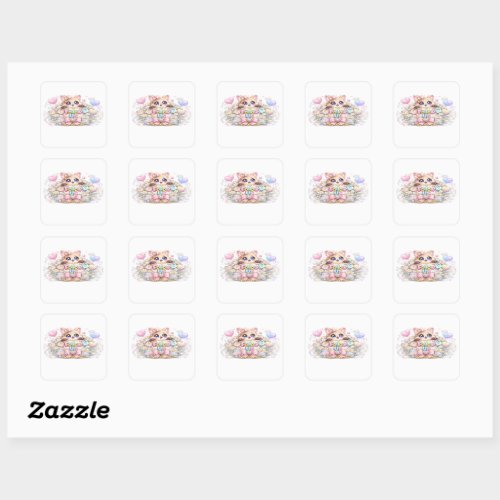 Cute Kawaii Follow Us Cat Pastel Pink Social Media Square Sticker