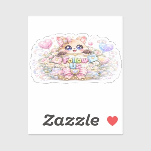 Cute Kawaii Follow Us Cat Pastel Pink Social Media Sticker