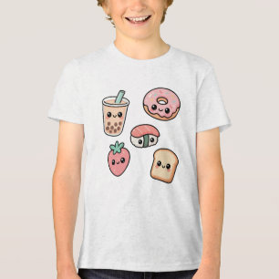 Cute Kawaii Food Friends – Bubble Tea, Donut, Sush Tri-Blend Shirt