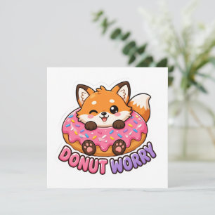 Cute Kawaii Fox Donut Worry Funny Food Pun Card