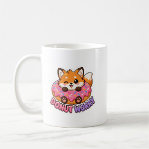 Cute Kawaii Fox Donut Worry Funny Food Pun Coffee Mug