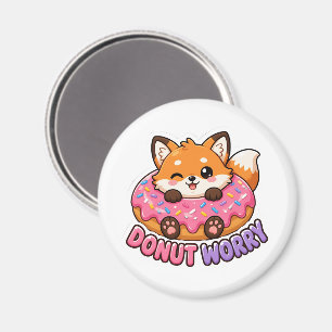 Cute Kawaii Fox Donut Worry Funny Food Pun Magnet