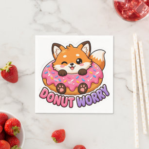 Cute Kawaii Fox Donut Worry Funny Food Pun Napkins