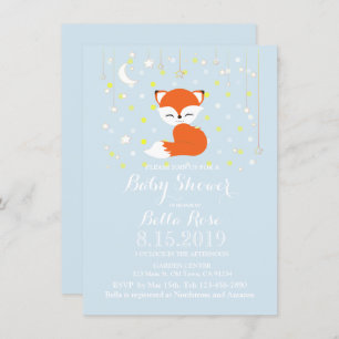 Cute Kawaii Fox Stars Woodland Theme Baby Shower Invitation