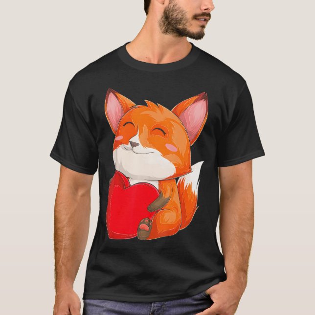 Cute Kawaii Fox Wild Animals Fox St Valentine's T-Shirt (Front)