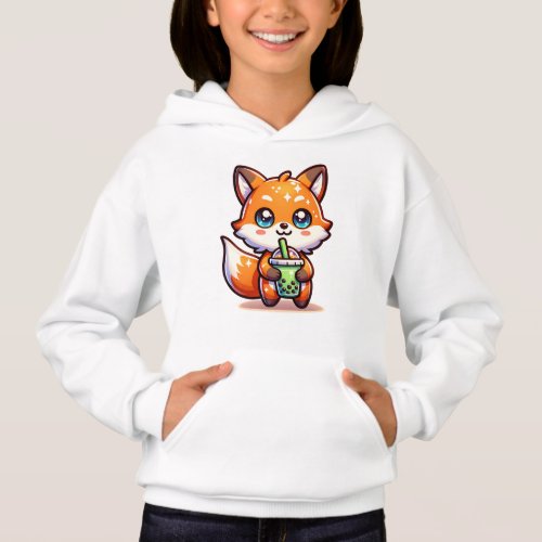 Cute Kawaii Fox with Bubble Tea Personalized Hoodie