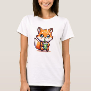 Cute Kawaii Fox with Bubble Tea Personalized T-Shirt