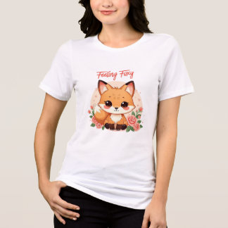 Cute Kawaii Fox With Roses – Feeling Foxy Illustra Tri-Blend Shirt