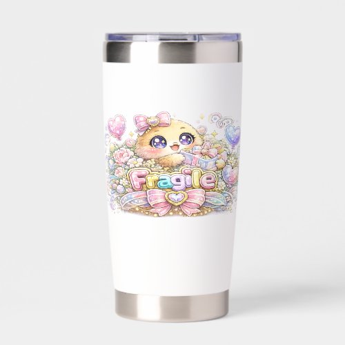Cute Kawaii Fragile Handle With Care Cat Pastel Pi Insulated Tumbler
