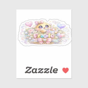 Cute Kawaii Fragile Handle With Care Cat Pastel Pi Sticker