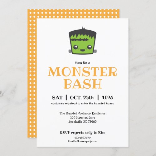 Cute Kawaii Frankenstein Monster Halloween Party Invitation