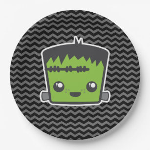 Cute Kawaii Frankenstein Monster Halloween Party Paper Plates