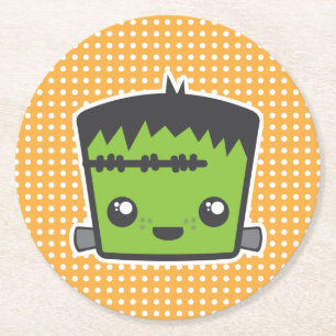 Cute Kawaii Frankenstein Monster Halloween Party Round Paper Coaster