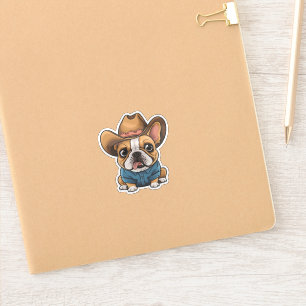 Cute Kawaii French Bulldog Cowboy Hat Dog Art Sticker