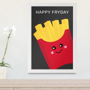 Cute Kawaii French Fries - Happy Fryday Framed Art