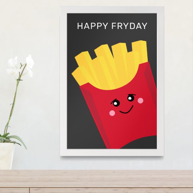 Cute Kawaii French Fries - Happy Fryday Framed Art (Entryway)