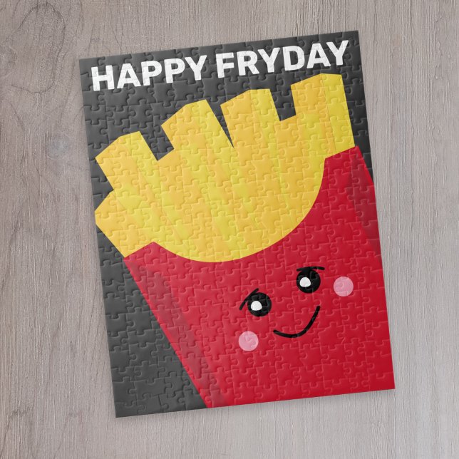 Cute Kawaii French Fries - Happy Fryday Jigsaw Puzzle (Happy Fry Day - Cute whimsical personalized puzzle)