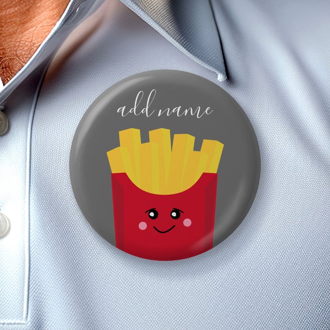 Cute Kawaii French Fries with Custom Name Button (Custom Button)