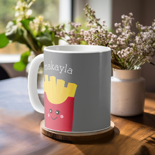 Cute Kawaii French Fries with Custom Name Coffee Mug