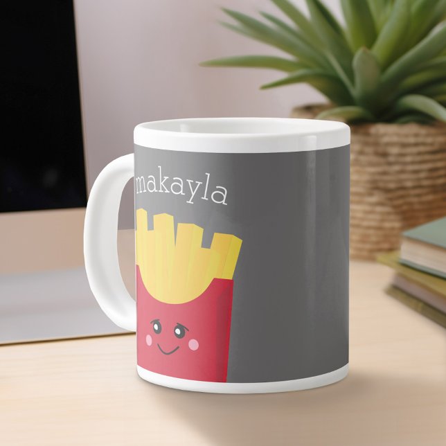 Cute Kawaii French Fries with Custom Name Giant Coffee Mug (Personalized mug)