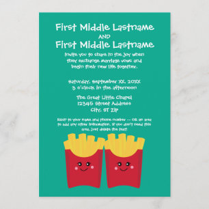 Cute Kawaii French Fries with Custom Name Invitation