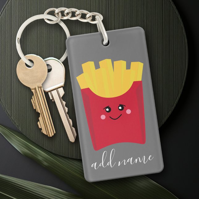 Cute Kawaii French Fries with Custom Name Keychain (Personalized Keychain - add a monogram or name)