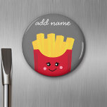 Cute Kawaii French Fries with Custom Name Magnet<br><div class="desc">A modern drawing of a french fry box with bright colors.</div>