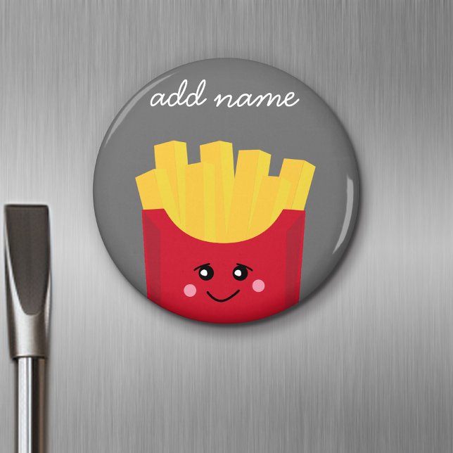 Cute Kawaii French Fries with Custom Name Magnet (Personalized Fridge Magnet - Add Custom Text)