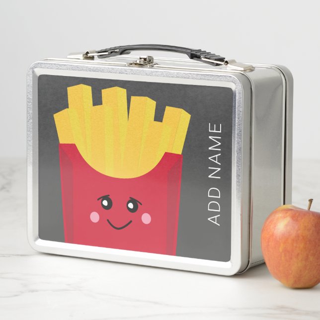 Cute Kawaii French Fries with Custom Name Metal Lunch Box (In Situ)