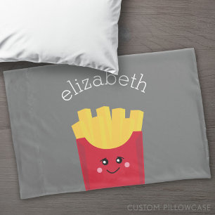 Cute Kawaii French Fries with Custom Name Pillowcase