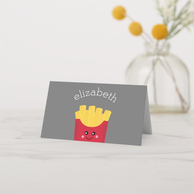 Cute Kawaii French Fries with Custom Name Place Card (Front)