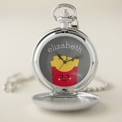 Cute Kawaii French Fries with Custom Name Pocket Watch