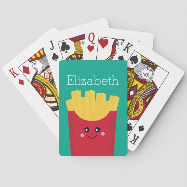 Cute Kawaii French Fries with Custom Name Poker Cards (Back)