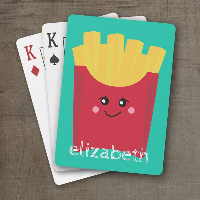 Cute Kawaii French Fries with Custom Name Poker Cards (Personalized Playing Cards)