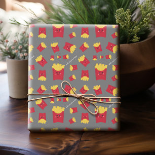 Cute Kawaii French Fries with Custom Name Wrapping Paper