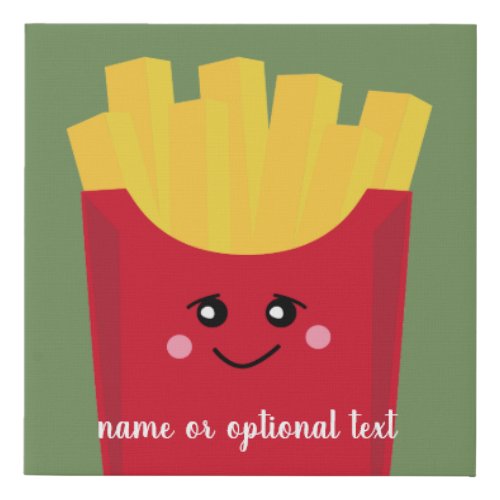 Cute Kawaii French Fries with Script Text Faux Canvas Print