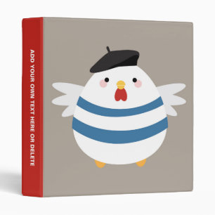 Cute Kawaii French Hen Illustration 3 Ring Binder