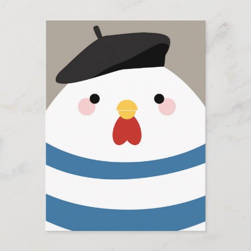 Cute Kawaii French Hen Illustration Postcard