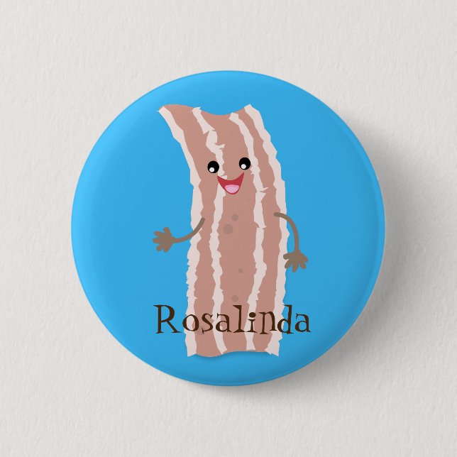 Cute kawaii fried bacon cartoon illustration button (Front)