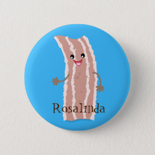 Cute kawaii fried bacon cartoon illustration button