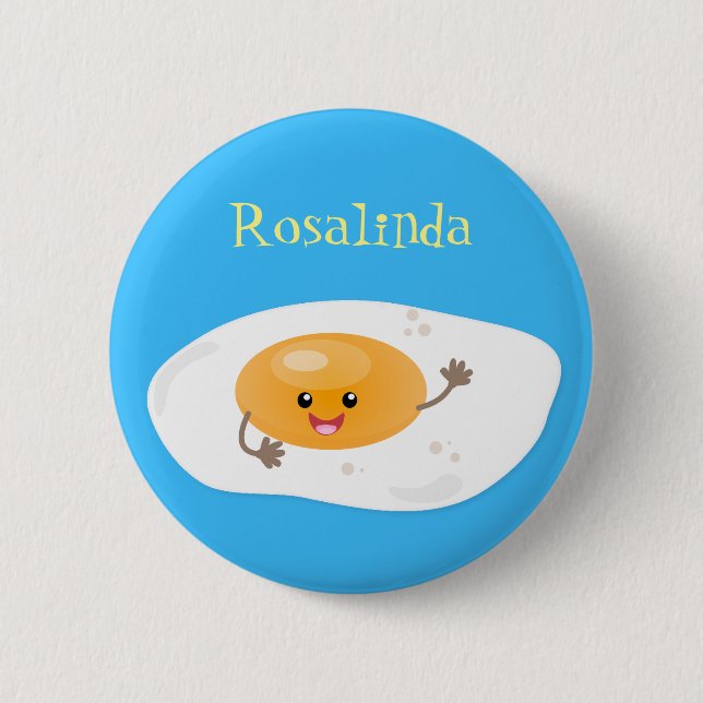 Cute kawaii fried egg cartoon illustration button (Front)