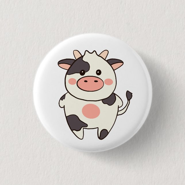 Cute Kawaii Friendly Cow Button (Front)