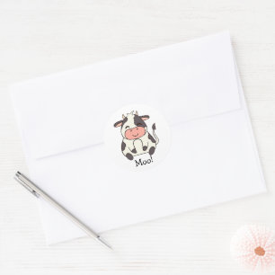 Cute Kawaii Friendly Cow Moo! Classic Round Sticker