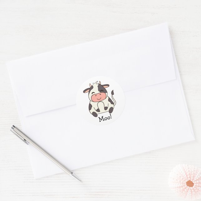 Cute Kawaii Friendly Cow Moo! Classic Round Sticker (Envelope)