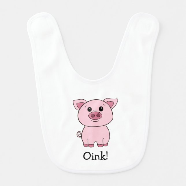 Cute Kawaii Friendly Pig Oink! Baby Bib (Front)