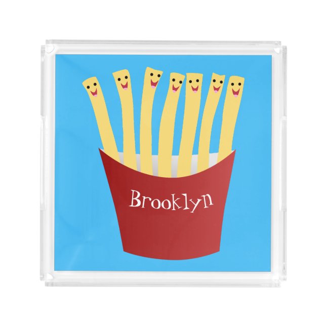 Cute kawaii fries fast food cartoon illustration acrylic tray (Front)