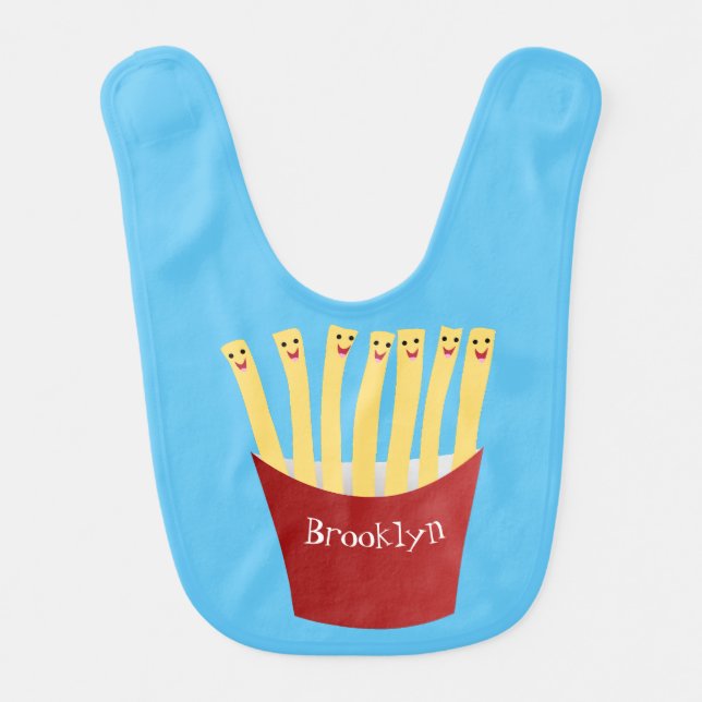 Cute kawaii fries fast food cartoon illustration baby bib (Front)