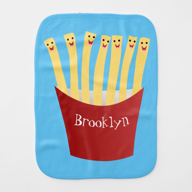 Cute kawaii fries fast food cartoon illustration baby burp cloth (Front)