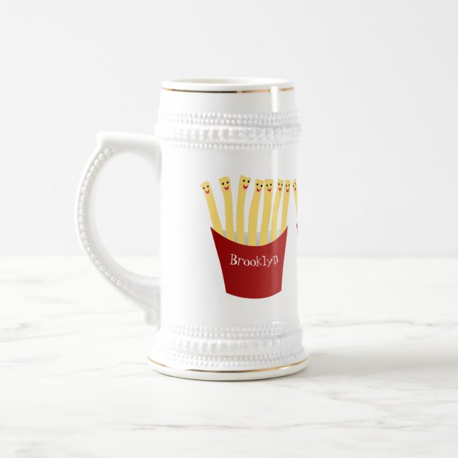 Cute kawaii fries fast food cartoon illustration beer stein (Left)