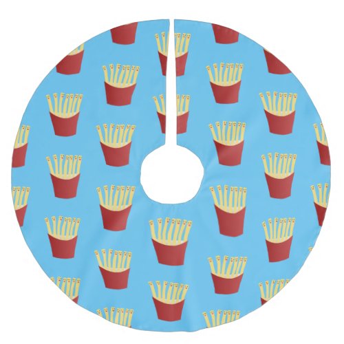 Cute kawaii fries fast food cartoon illustration brushed polyester tree skirt